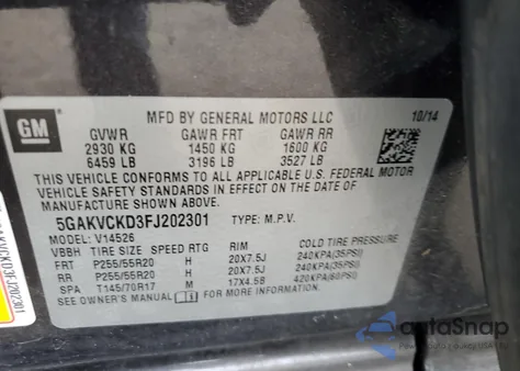 2015 Buick Enclave from USA, damaged, VIN 5GAKVCKD3FJ202301